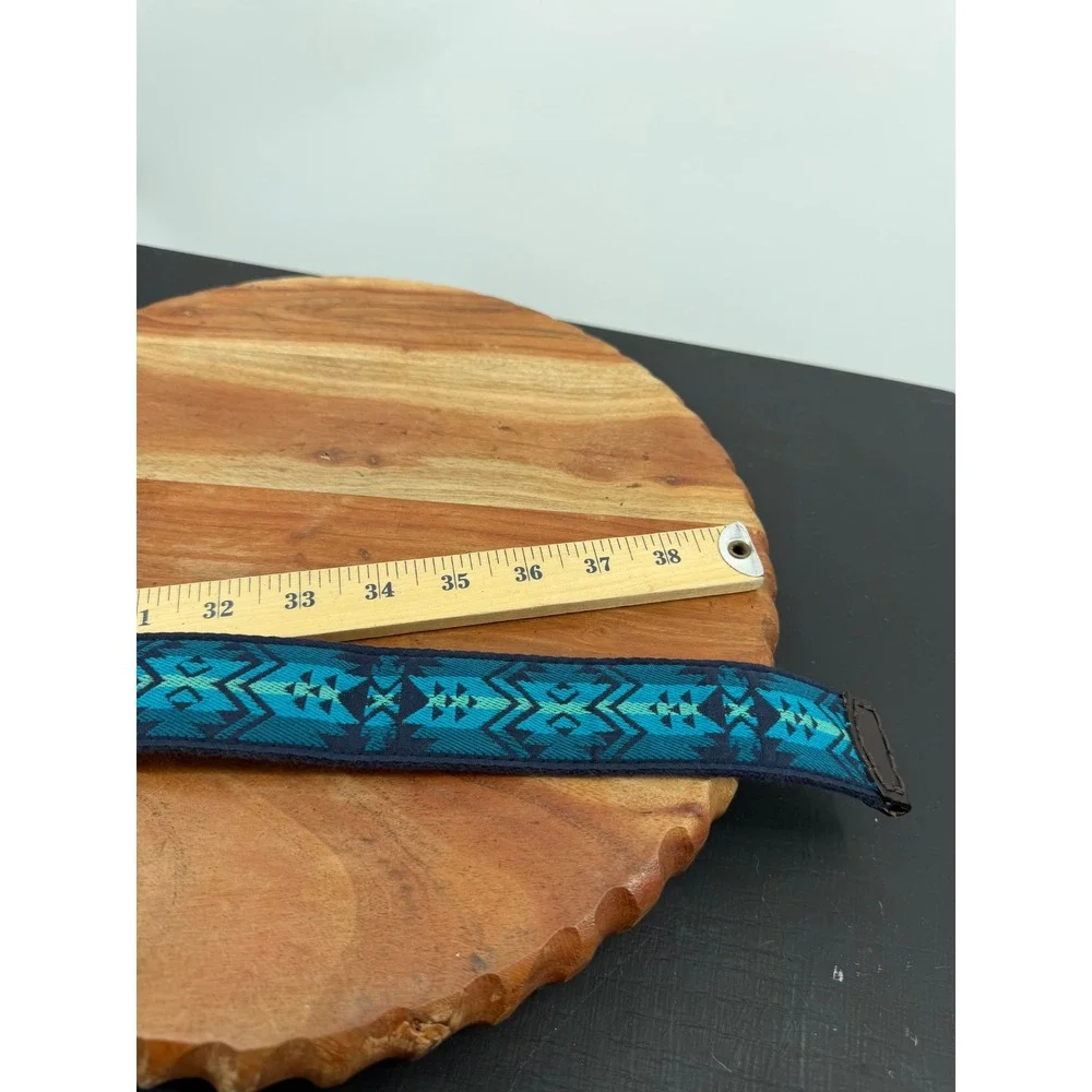 Unbranded Southwestern D-Ring Belt Mens Large Teal Blue Geometric Woven Fabric